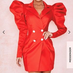 HOUSE OF CB RED EXAGGERATED SLEEVE TUX DRESS